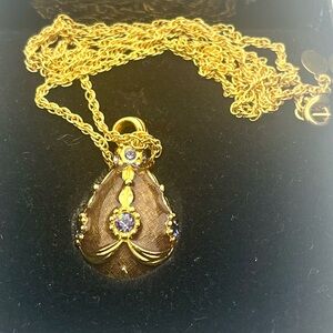 Joan Rivers Egg Pendant Necklace Gold Tone Enamel Crystal Vintage with Box